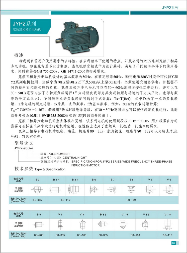 JYP2系列宽频三相异步电动机介绍